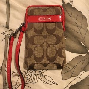 Coach wallet, brown with red trim